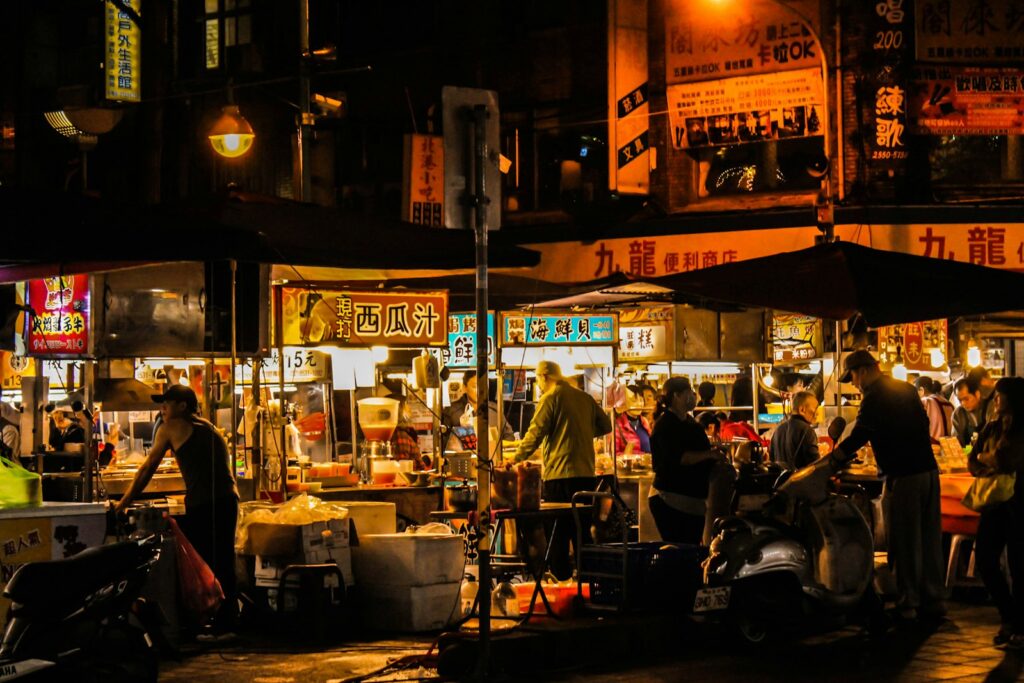 People eat on street foods