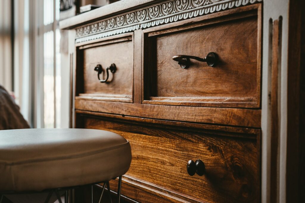Brown wooden drawer chest