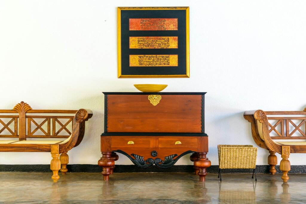 Brown wooden table with brown wooden chair