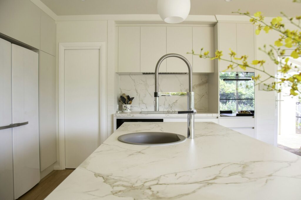 Stainless steel faucet on sink