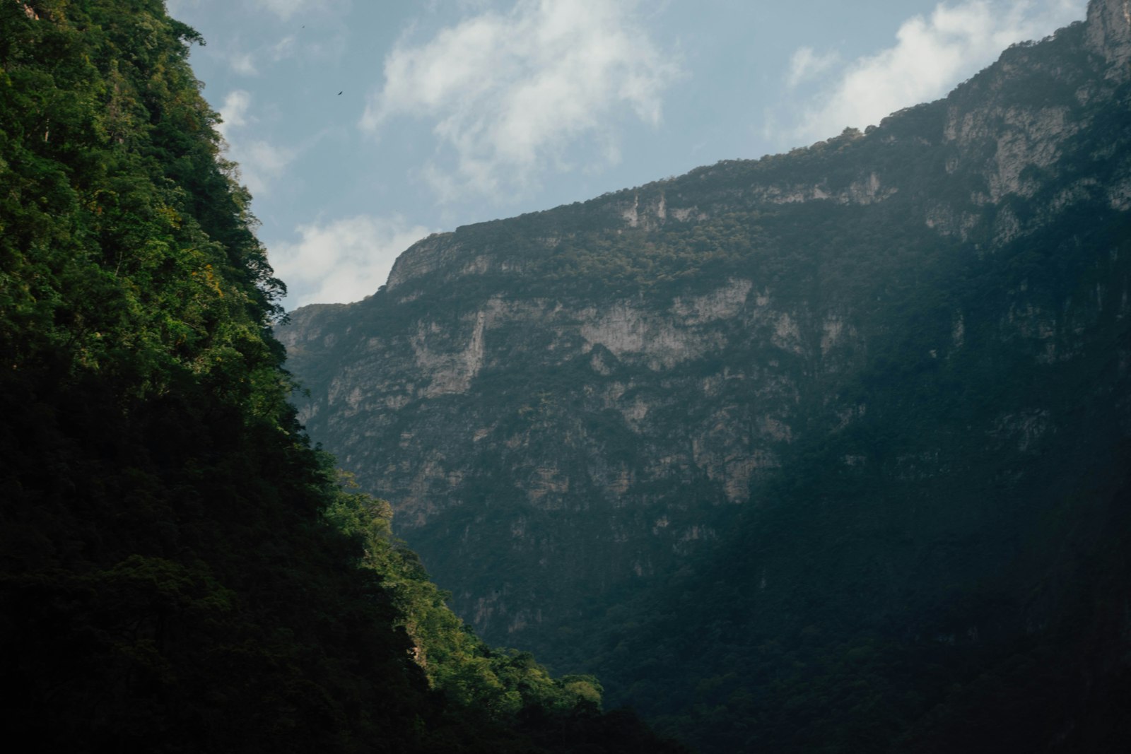 Lush green mountains under a cloudy sky