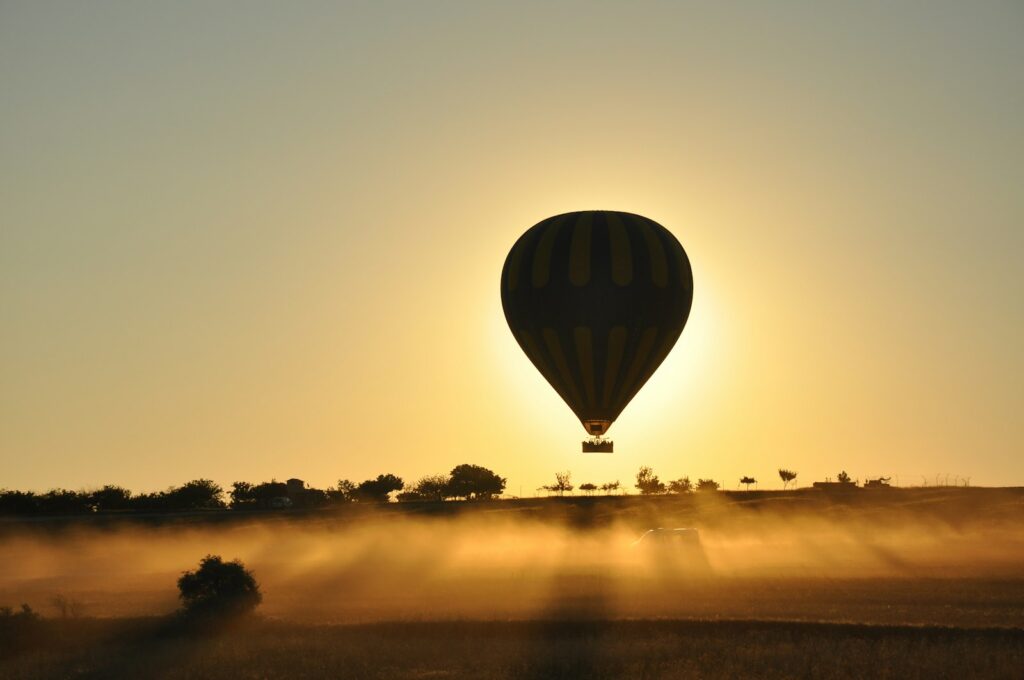 Black and yellow hot air balloon
