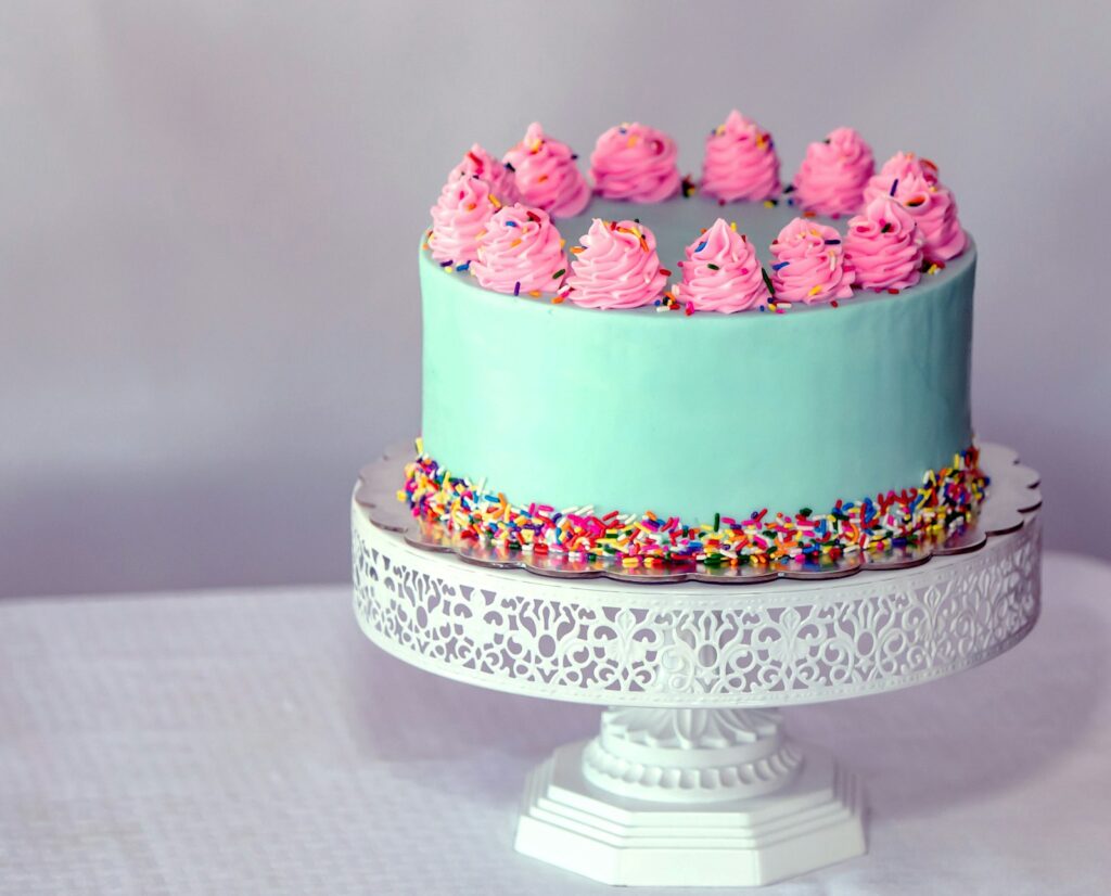 Pink and white floral cake
