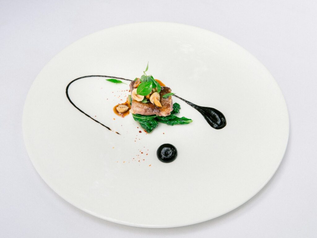 Green vegetable on white ceramic plate