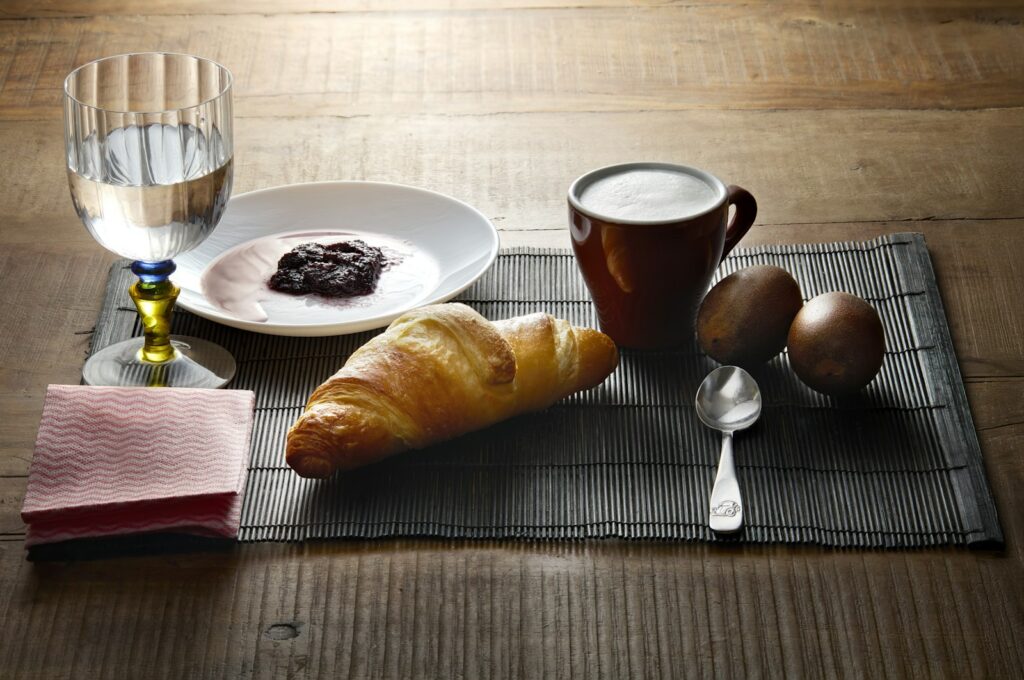 Breakfast is set with food and drink