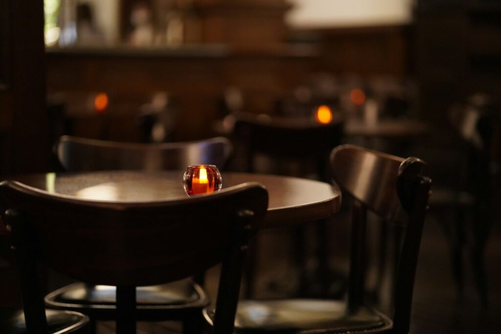 A candle on a table