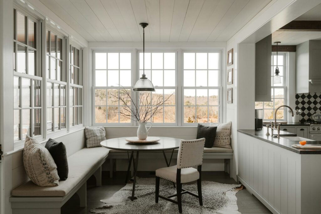 Cozy breakfast nook with built-in seating and dining table