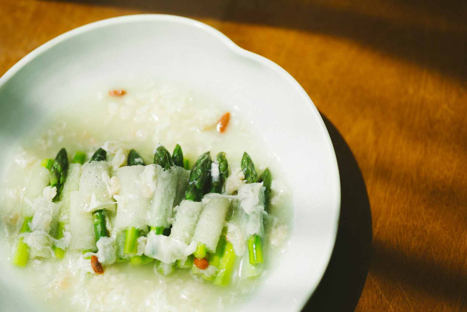 Green vegetable on white ceramic plate