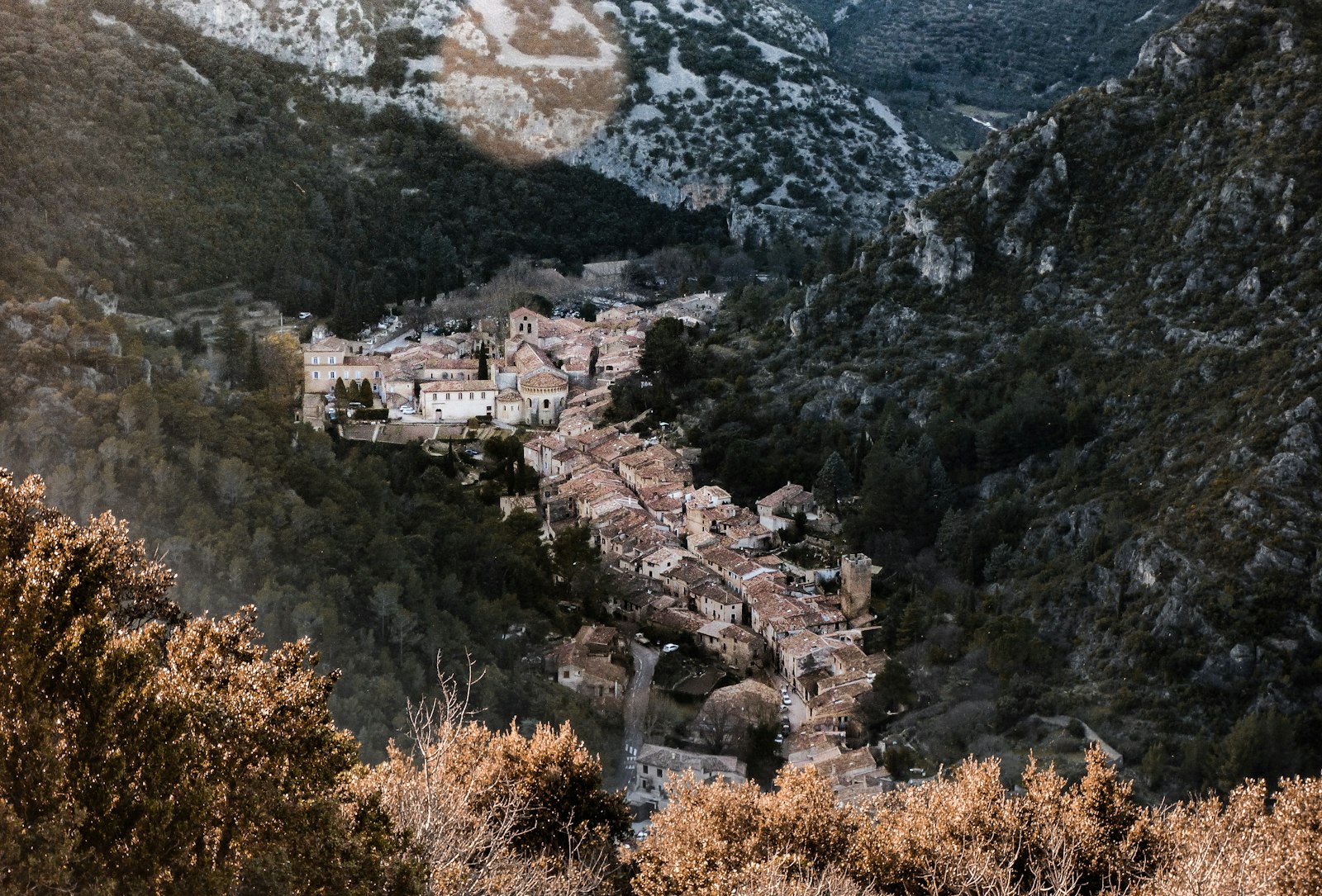Houses between hills