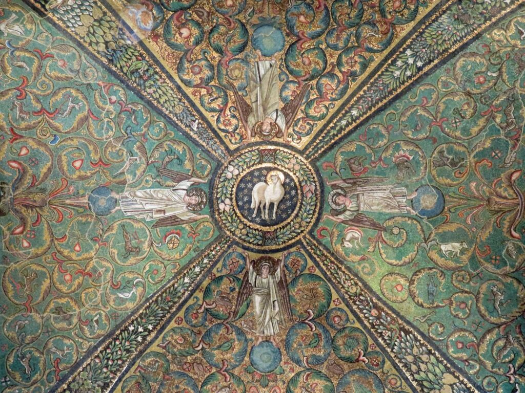 White and green floral ceiling