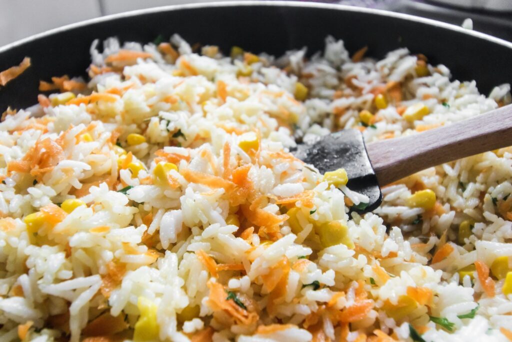 Fried rice on black pan