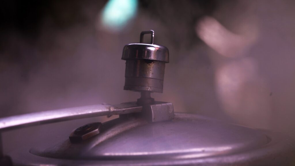 A close up of a metal object with a blurry background
