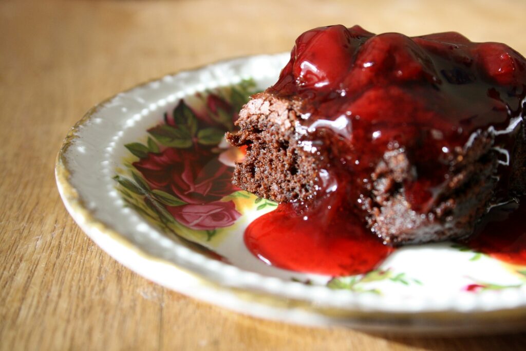 A piece of cake on a plate on a table