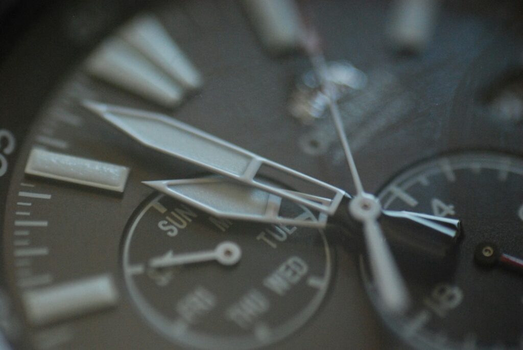 A close up view of a watch face