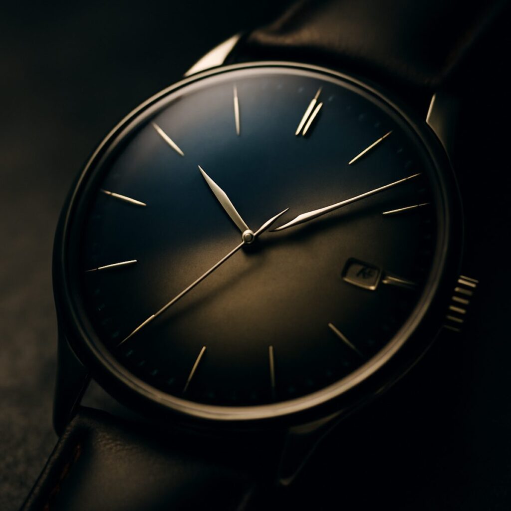 A watch dial fading smoothly from dark edge to lighter centre