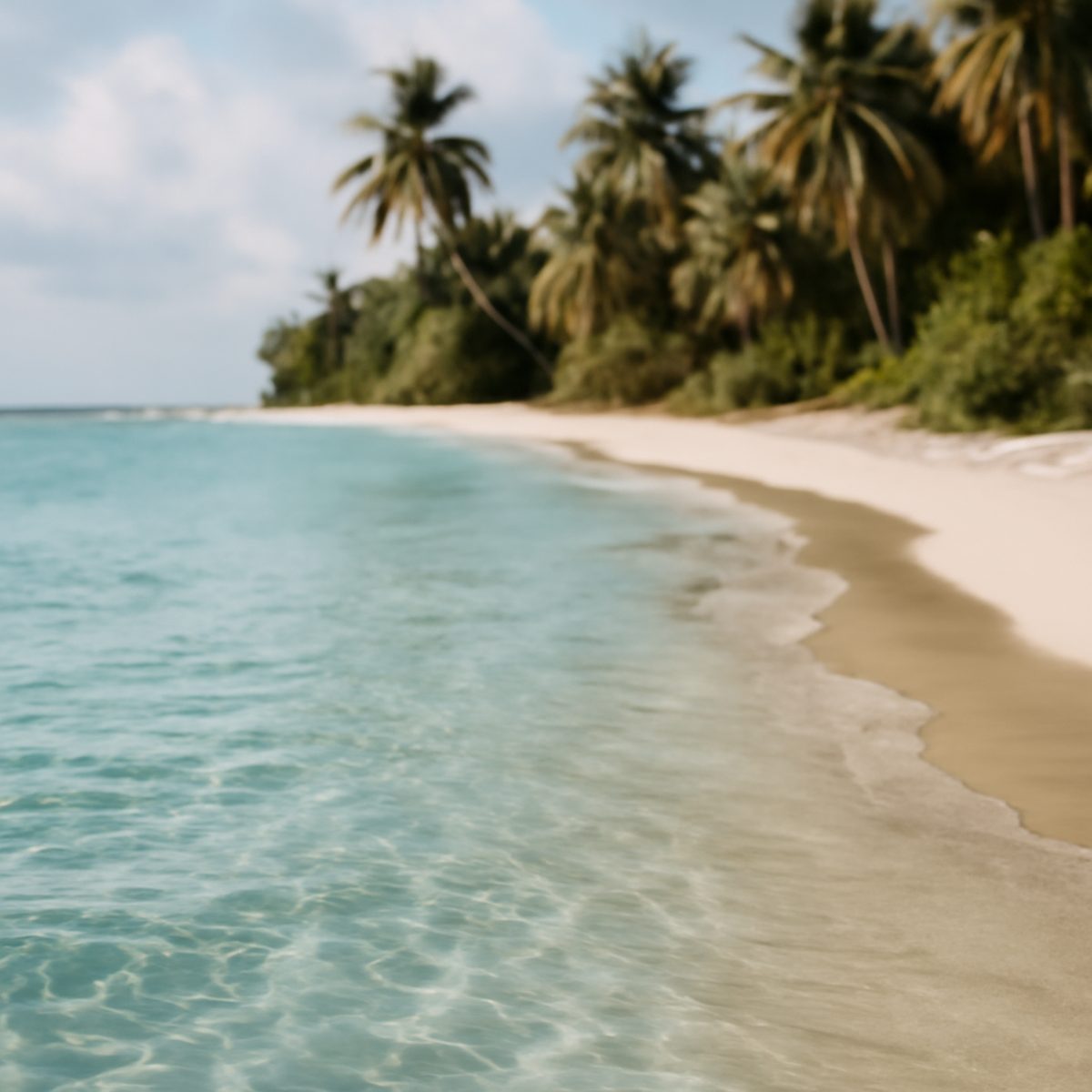 Clear turquoise water lapping a quiet undeveloped tropical beach