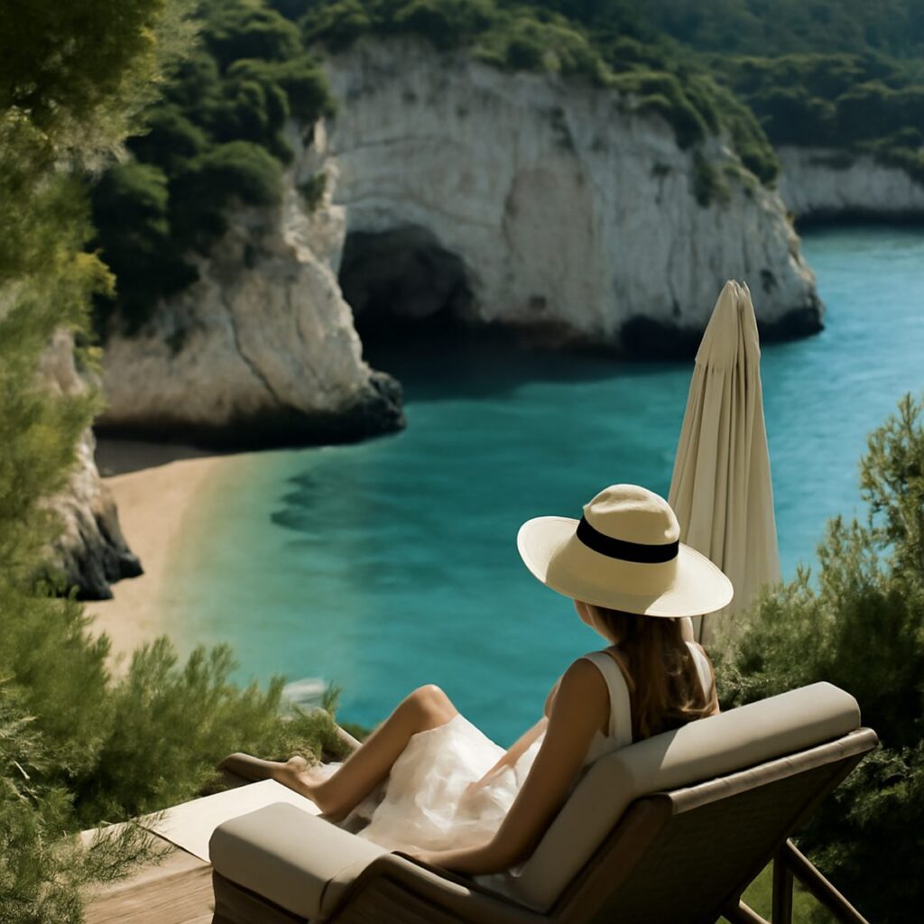 A turquoise cove backed by white cliffs and pines on the quiet Gargano coast of Puglia