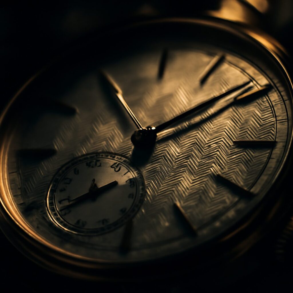 A macro view of a guilloche engraved watch dial catching light across its fine pattern